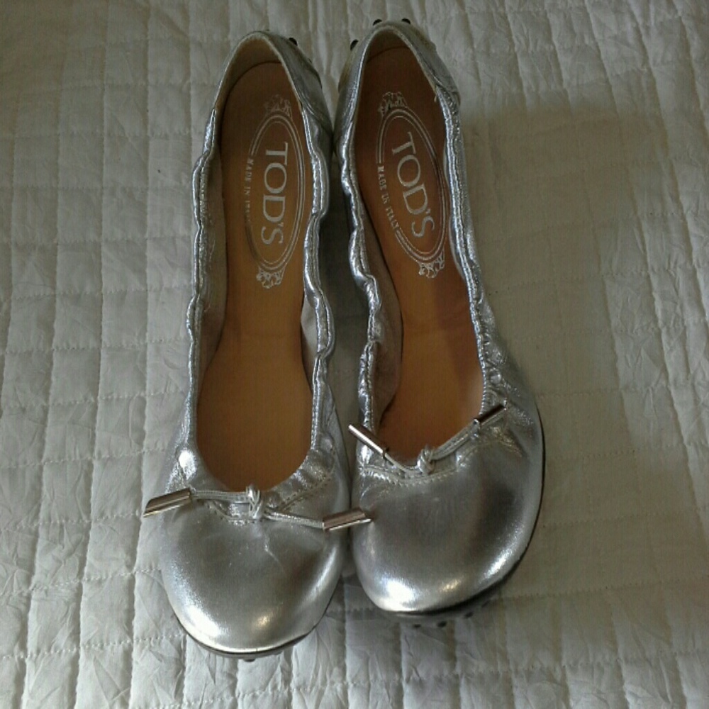 TOD'S silver tie detail ballerina flats